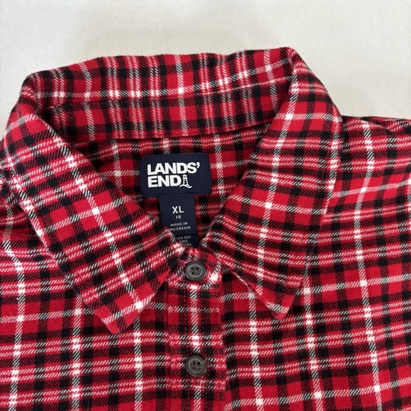 Lands' End Other - Lands End Red Black Plaid Flannel Button Down Collard Shirt Winter Boys Sz Xl